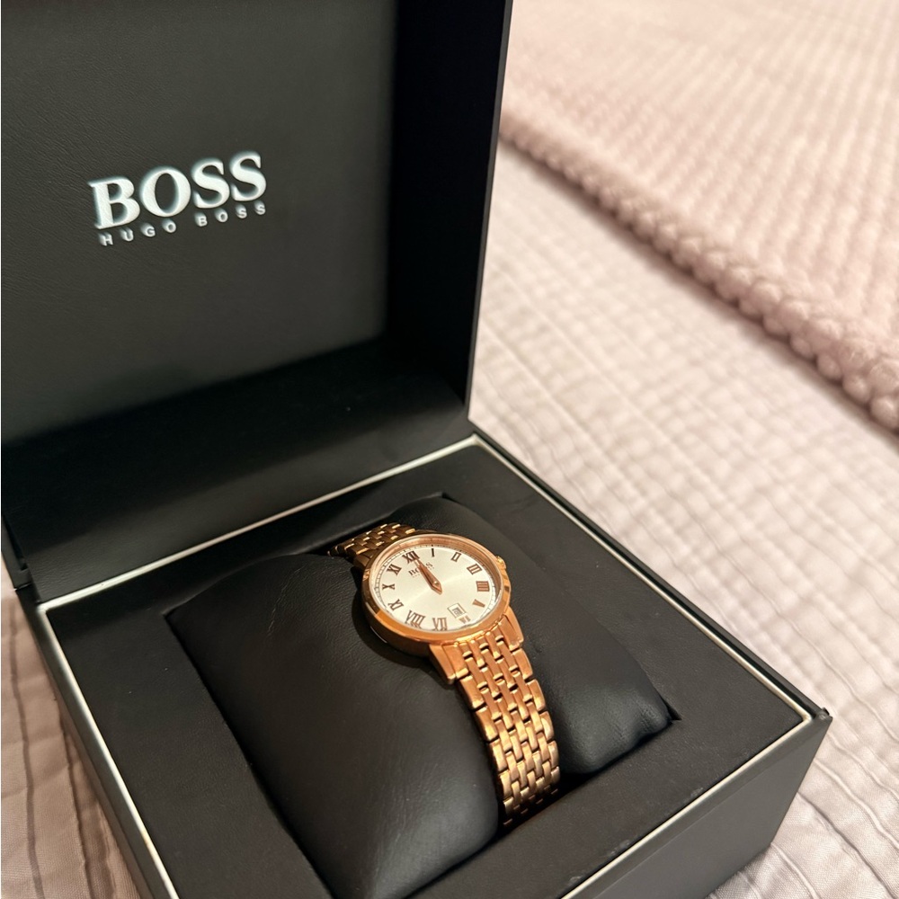 Hugo Boss Rose Gold Tone Link Bracelet Watch with White Dial